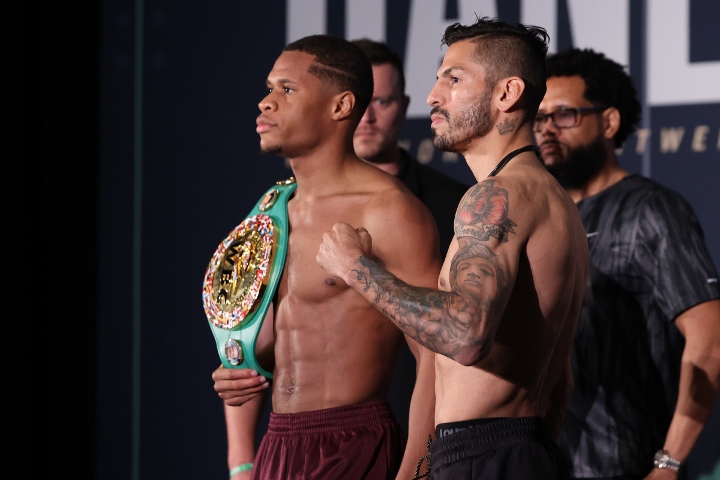 Devin Haney-Jorge Linares weigh-in results from Mandalay Bay in Las Vegas. Foto
